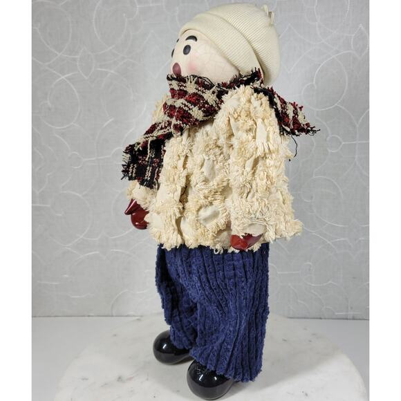 VINTAGE Holiday Snowman 16" White Hand Painted Porcelain Winter Standing Doll - Picture 11 of 14